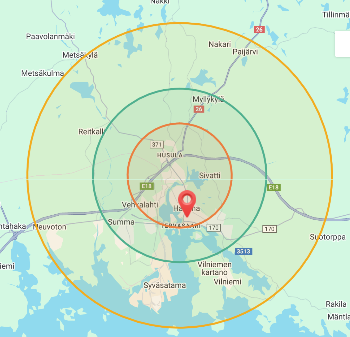 Ruokatoimitusalue Haminassa